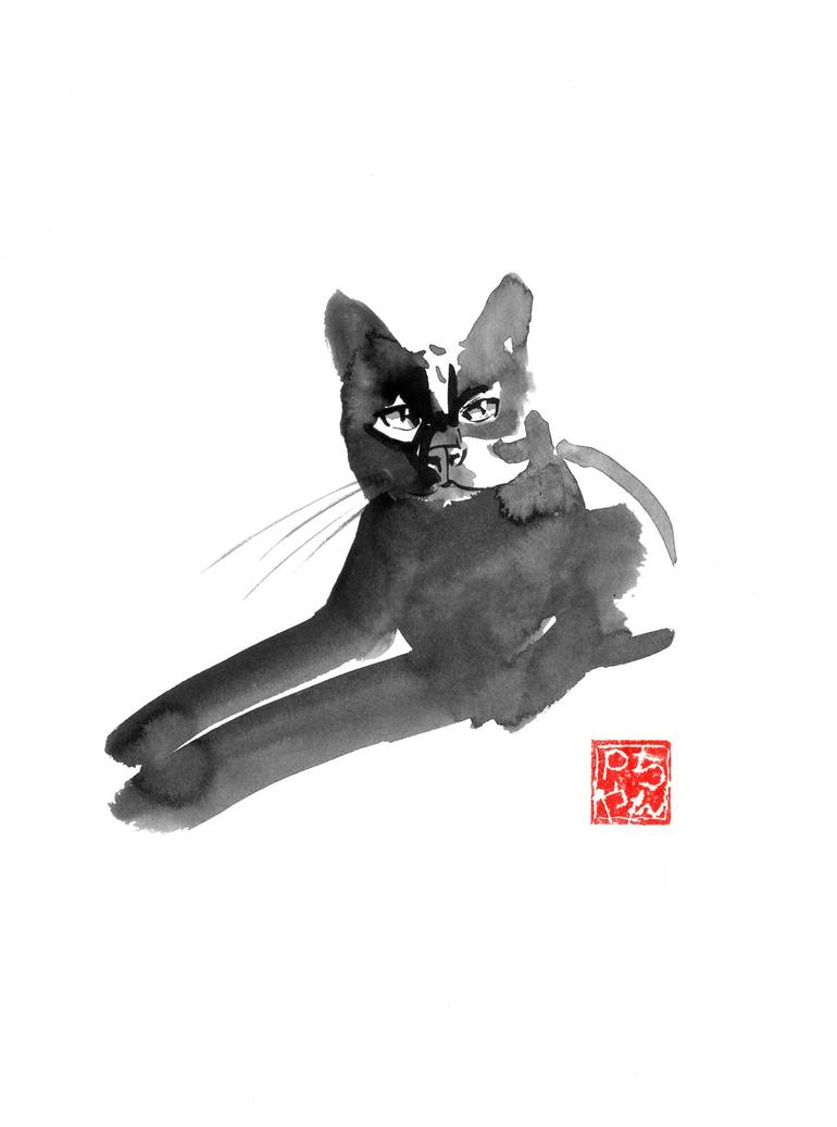 Relaxing Cat Drawing By Pechane Sumie Saatchi Art