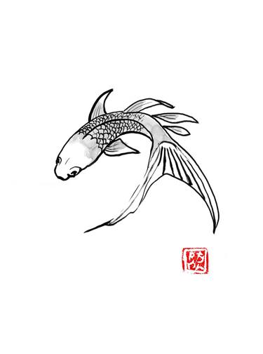 Original Fine Art Fish Drawings by pechane sumie