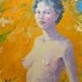 standing nude young female, painted with palet knife.