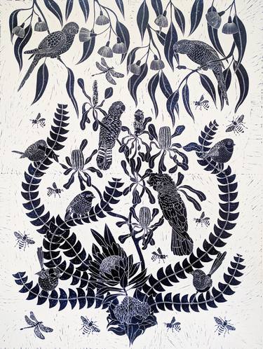 Birds in the Bush Lino print - Limited Edition 7 of 150 thumb