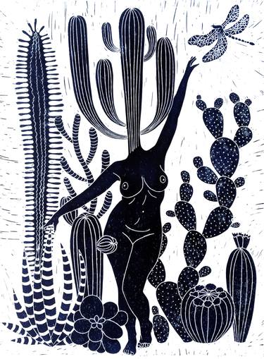 Sadi Succulent Lino print - Limited Edition of 150 thumb