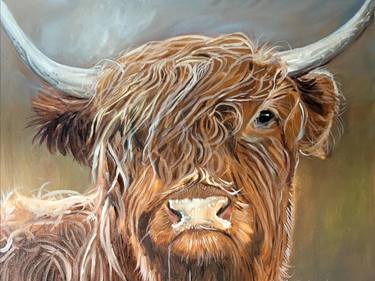 Highland cow portrait on canvas board thumb