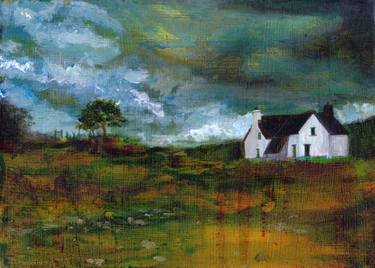 Scottish Highland Cottage Impressionist Painting Of Farm House