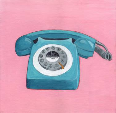 Teal Telephone - Retro Pop Illustration Painting of Vintage Phone thumb