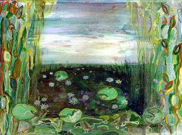 WATERLILIES 2 - IMPRESSIONIST ABSTRACT LANDSCAPE OF TROPICAL LEAFY WATER thumb