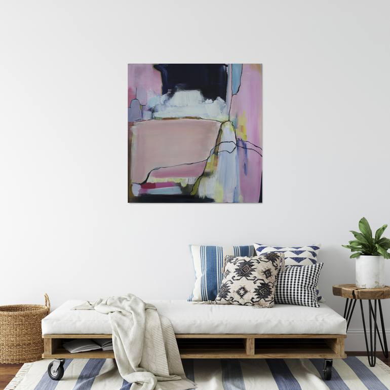 Pink White and Indigo Modern Abstract Painting - Relaxed Modern Living ...