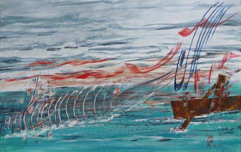 Original People Mixed Media by Stanislav Riha | Abstract Art on Canvas | The Old Man and the Sea