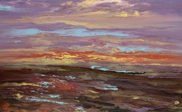 EXTRA LARGE PAINTING 36"X58" ABSTRACT LANDSCAPE  "Lavender Skies" thumb