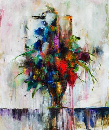 Abstract Still Life Colorful Bouquet Of Flowers In Vase Painting