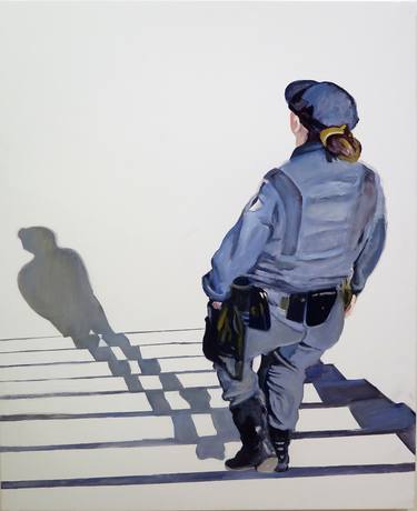 Female Police Officer descending a ladder thumb