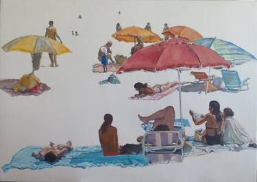 Print of Figurative Beach Paintings by Jesus Manuel Moreno