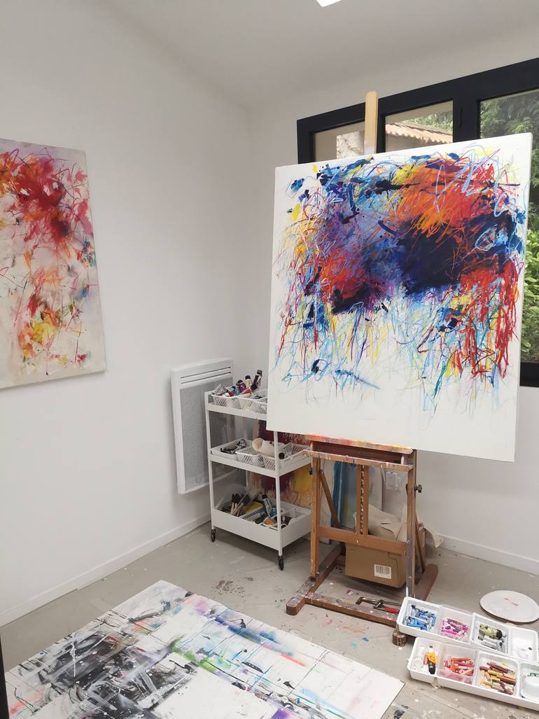 Original Abstract Expressionism Abstract Painting by Marie-José Domenjoz