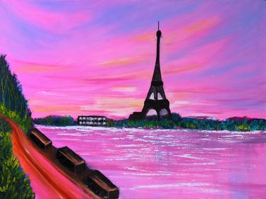 Paris skyline art print of painting thumb
