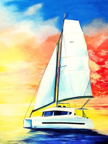 Yacht art print of painting thumb