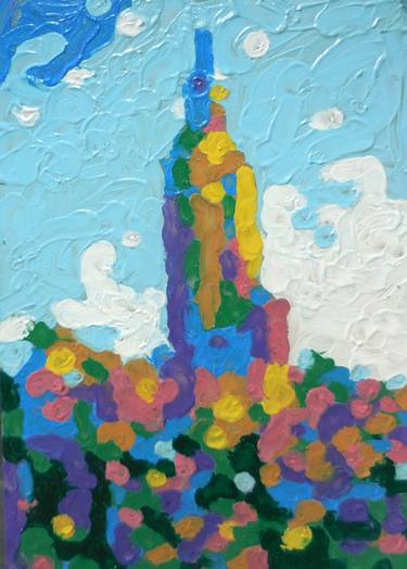 Empire State Building II NYC Impressionism Oil Painting in Faux Gold Frame thumb
