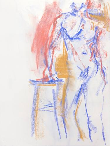 Nude figure drawing - Male model leaning on a chair thumb