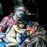 oil and mixer media  on canvas 36.5 W x 44.5 H (114x93 cm)
re-elaboration and my personal vision of a typical Virgin and Child by Anthony Van Dyck: the religious theme is prevailing but the main concept is the totally condemn of the modern and capitalistic world