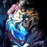oil and mixer media  on canvas 36.5 W x 44.5 H (114x93 cm)
re-elaboration and my personal vision of a typical Virgin and Child by Anthony Van Dyck: the religious theme is prevailing but the main concept is the totally condemn of the modern and capitalistic world