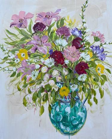 Early Spring Bouquet in Turquoise Vase thumb