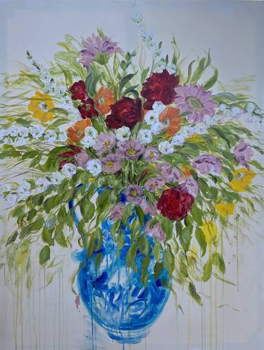 Mixed Flowers in a Blue Vase thumb