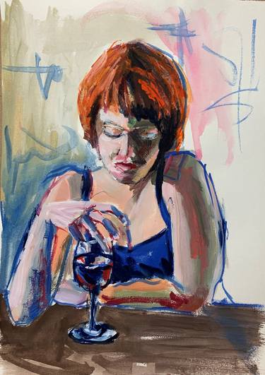 Woman with glass of wine, figure sketch. thumb
