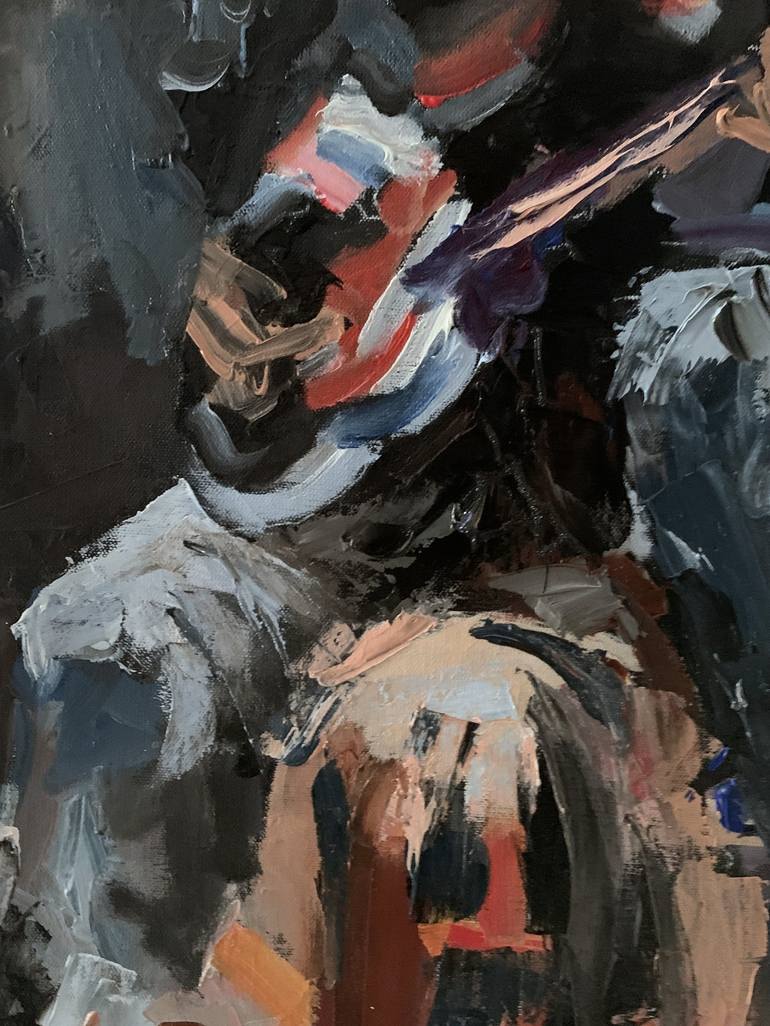 Guitar player on black. figurative romantic original painting. Painting by  Vita Schagen