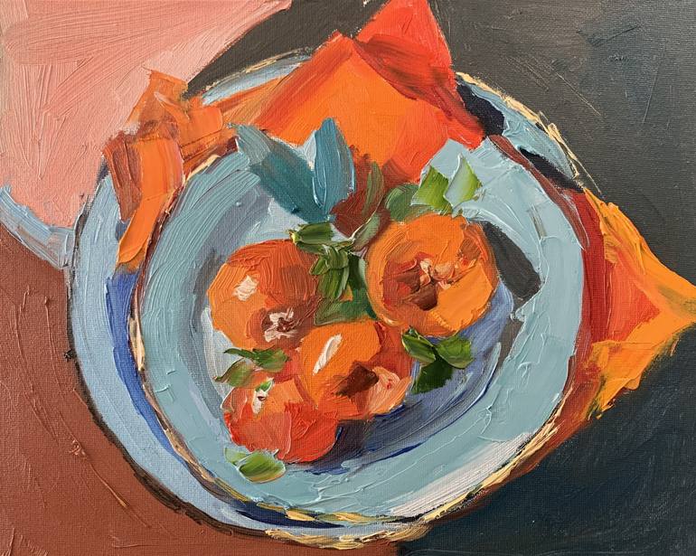 Original acrylic painting on paper unframed - blood orange citrus still  life