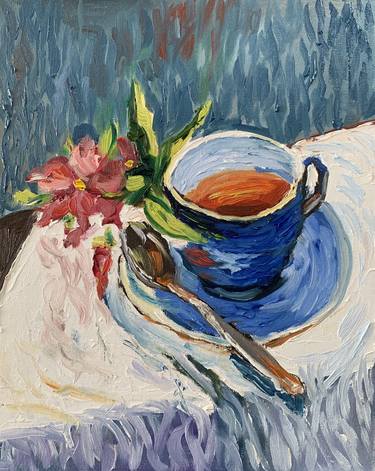 Tea cup. Coffe Still life Original oil painting. thumb