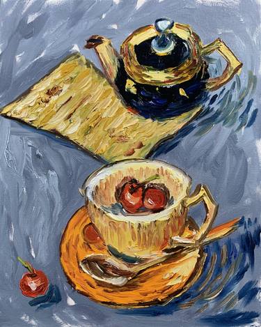Tea cup. Coffe Still life Original oil painting. thumb