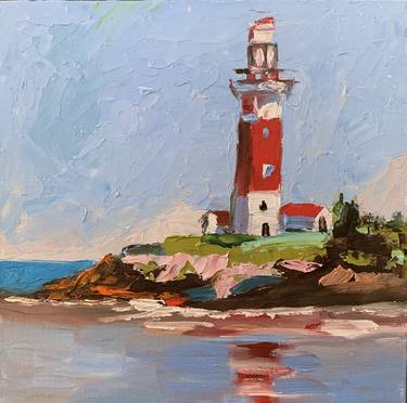 Lighthouse seascape, Sunset oil painting thumb