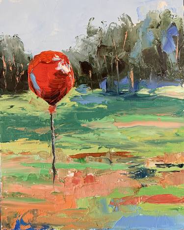 Landscape with air balloon. thumb