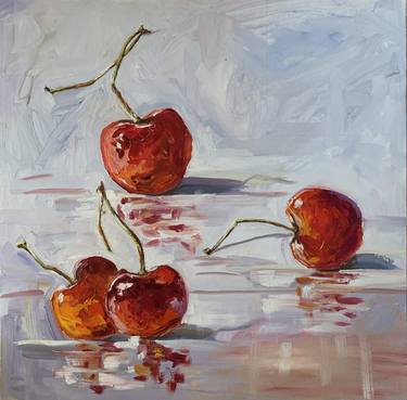 Landscape with Red Cherries. Still life. thumb