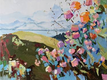 Landscape with flowers. thumb