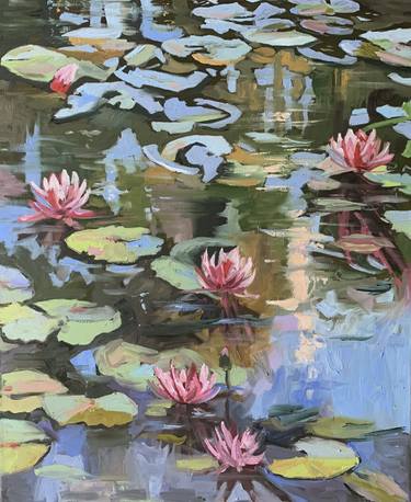 Pond with water lilies, landscape. thumb