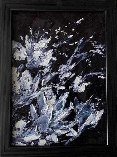 Abstract white flowers on black. thumb