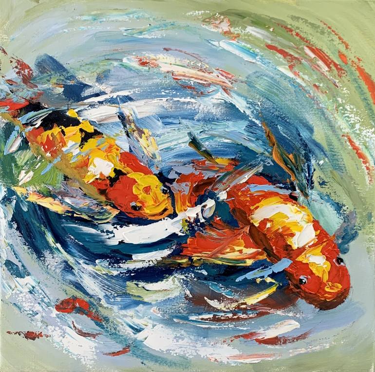 Koi Fish in the pond. Painting by Vita Schagen