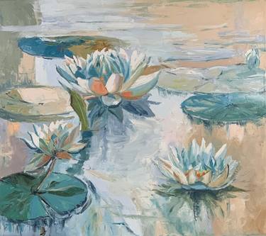 Pond with water lilies, landscape. thumb