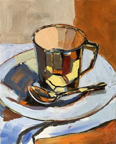 Tea cup. Coffee Still life Original oil painting. thumb
