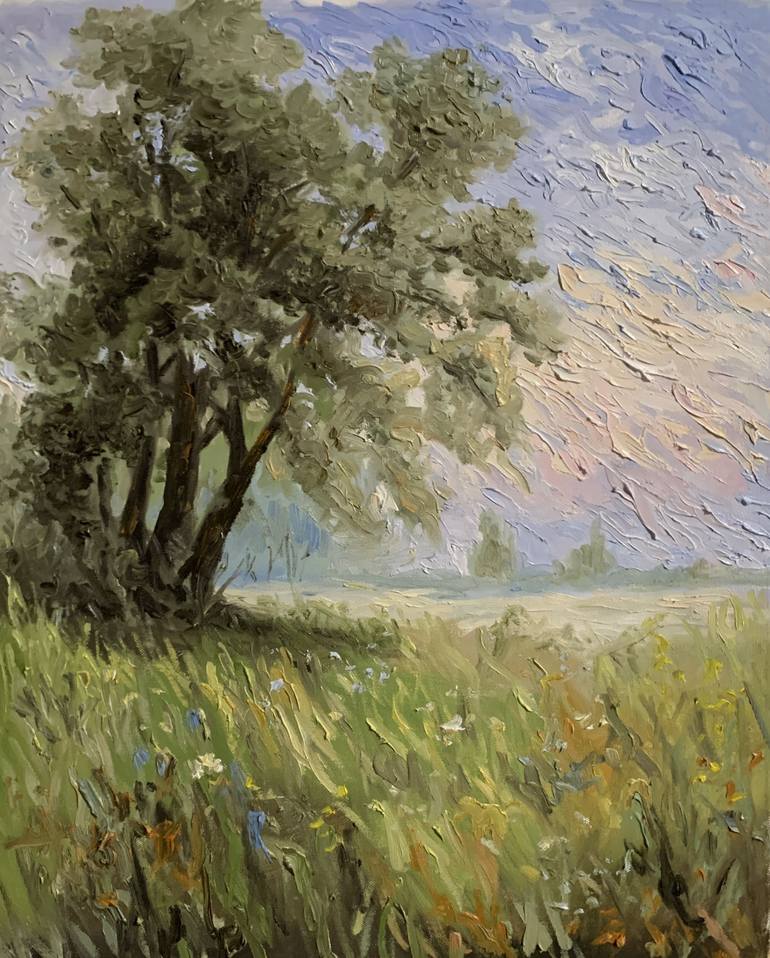 Wildflower Meadow, Tree Landscape. Painting by Vita Schagen | Saatchi Art