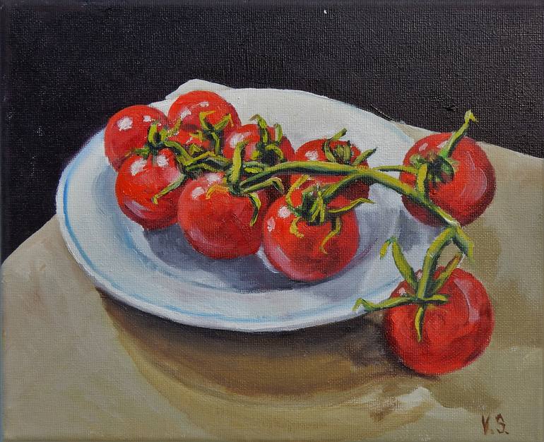 Branch of tomatoes (1). Still life. Painting by Vita Schagen | Saatchi Art