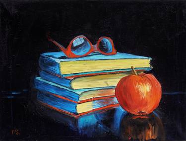 Still life: books and apple. thumb