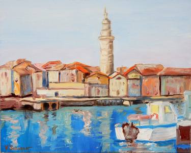 Cityscape with a boat. thumb