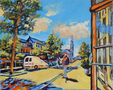 Sunlit street in Amsterdam. Princengracht. Cityscape 50x40cm.Plein air painting. thumb