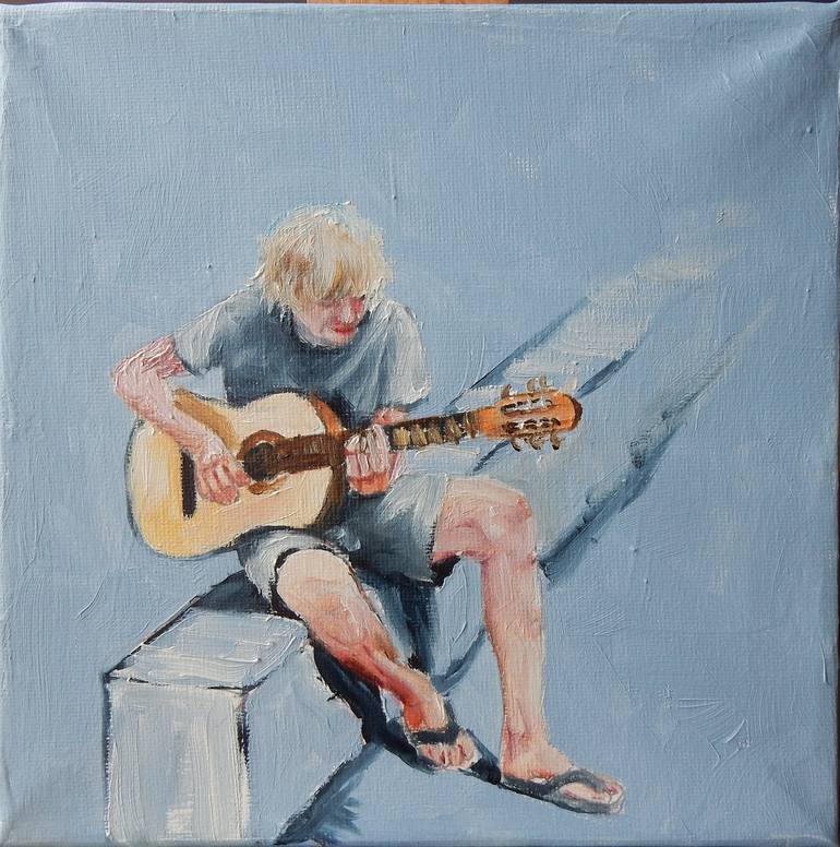 Guitar player on black. figurative romantic original painting. Painting by  Vita Schagen