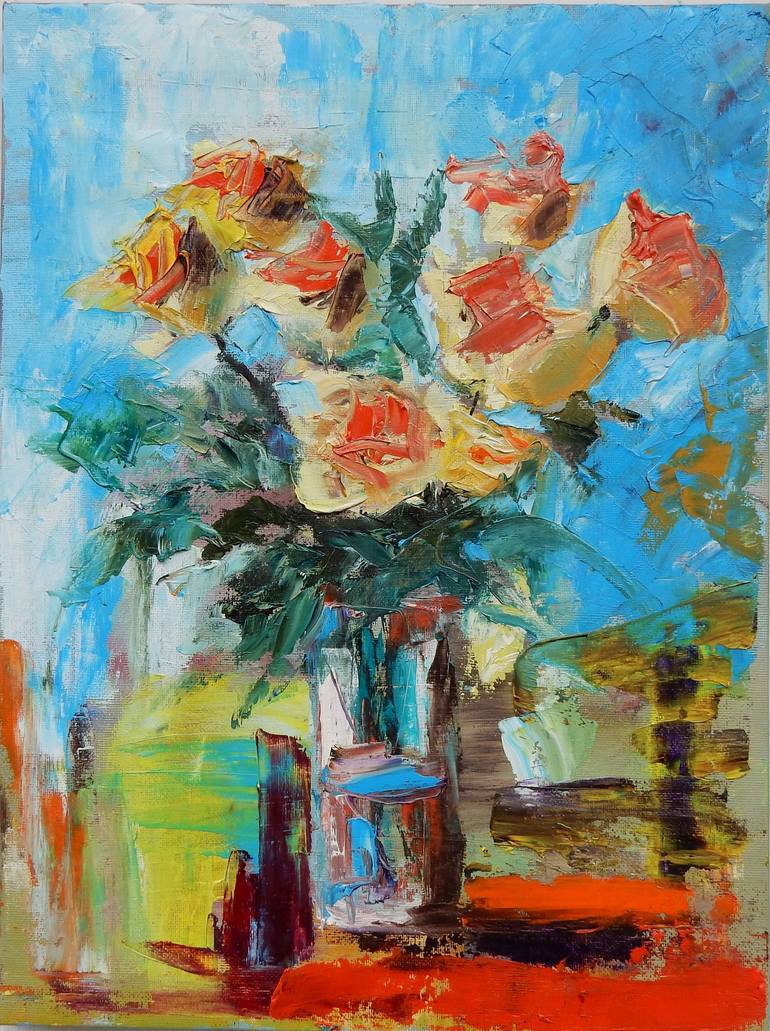 Roses, bouquet of flowers in a vase. Still life. 30x40cm Painting by ...