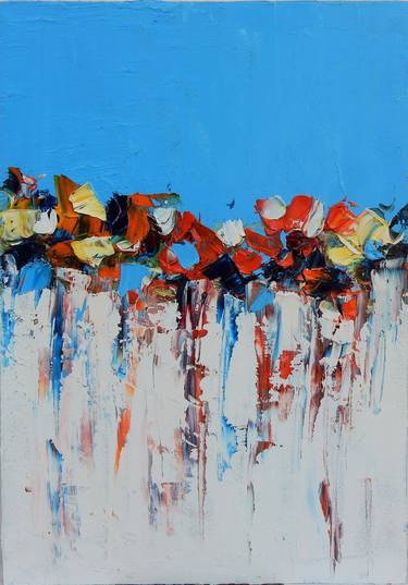 Symphony in blue (small size). Abstract oil painting. Palette knife. thumb