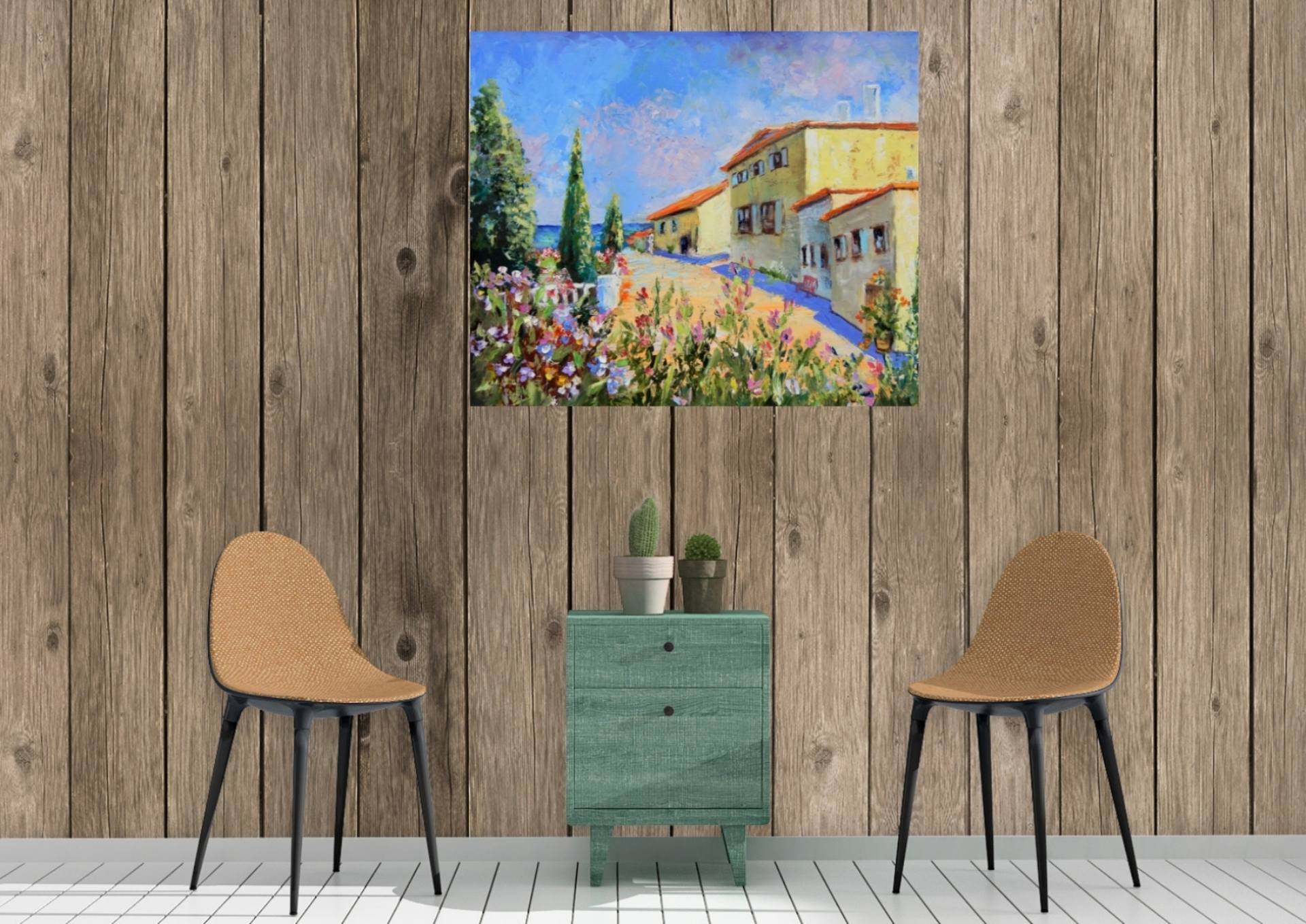 Tuscany landscape. Italian city Impasto oil painting. Palette knife, heavy  textured art by V. Schagen (2021) : Painting Oil on Canvas - balthasart