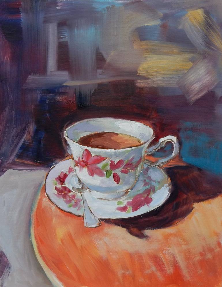 Coffee Cup Painting Impressionism Original Acrylic Painting Canvas Art Cappuccino Impasto Tea Cup Abstract Art Still Life Painting Kitchen