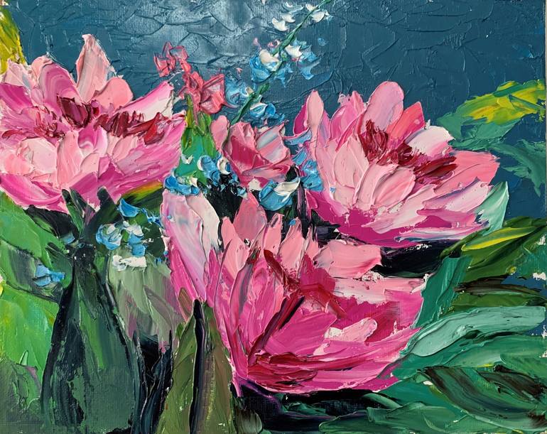 Peonies flowers. Impasto, palette knife Painting by Vita Schagen | Saatchi  Art