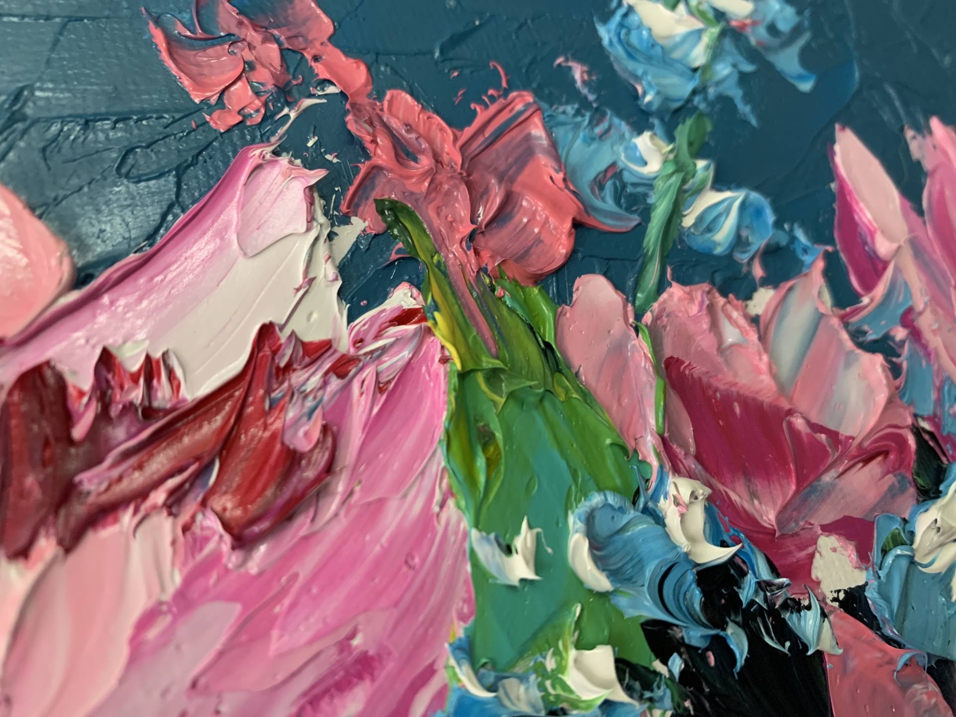 Peonies flowers. Original impasto, palette knife oil painting. by Vita  Schagen (2022) : Painting Oil on Cardboard - SINGULART